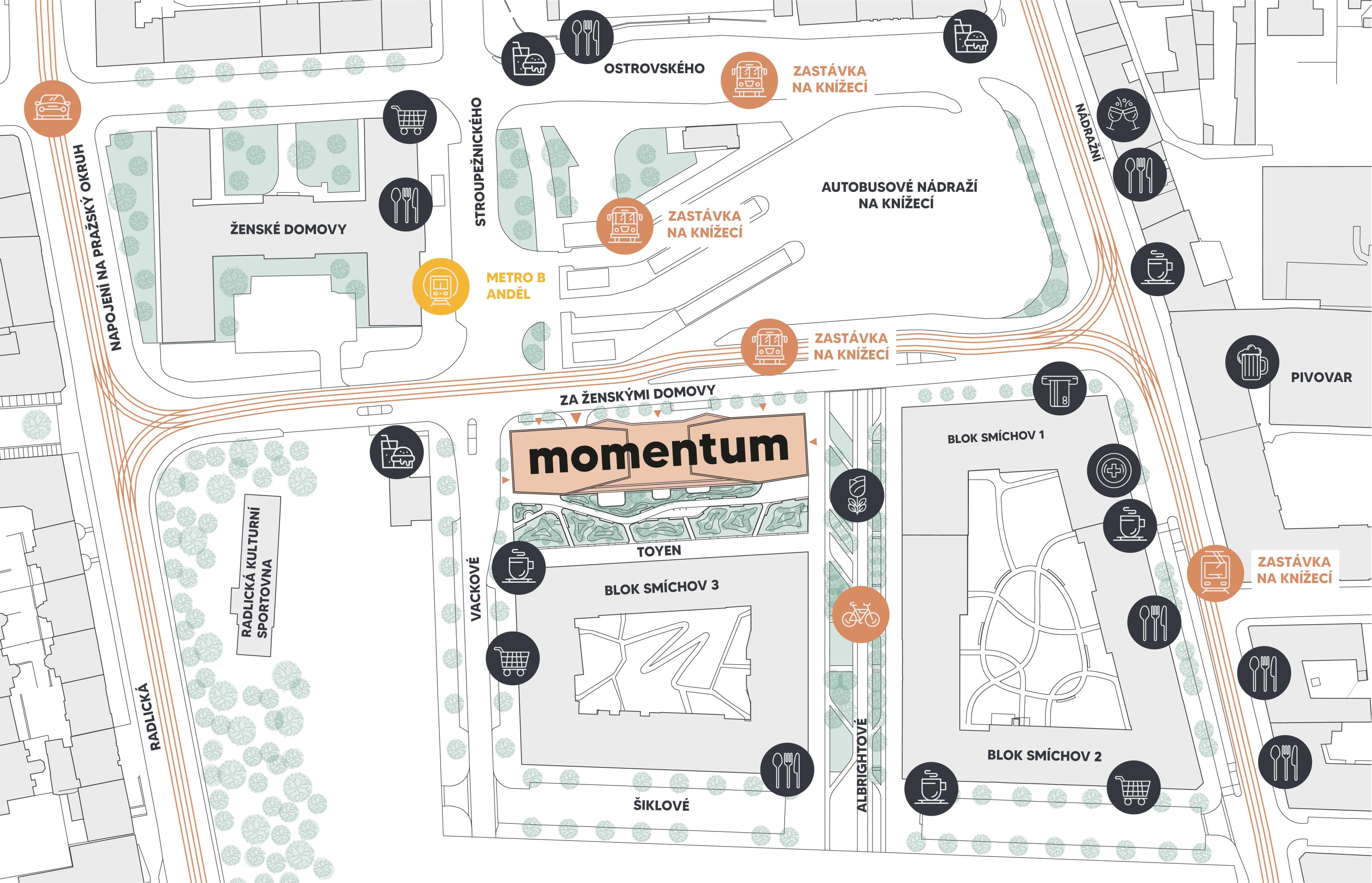 Momentum Smichov mapa